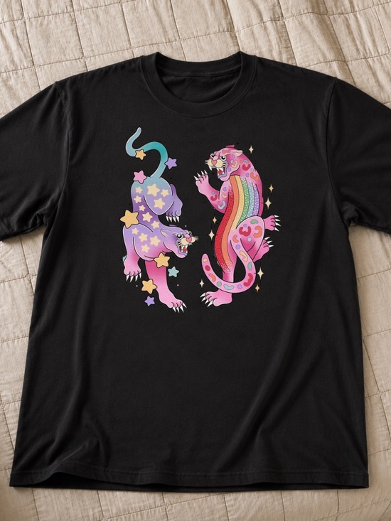 Gildan Other - Gildan Black Tee with Pink & Purple Rainbow Panther Graphics